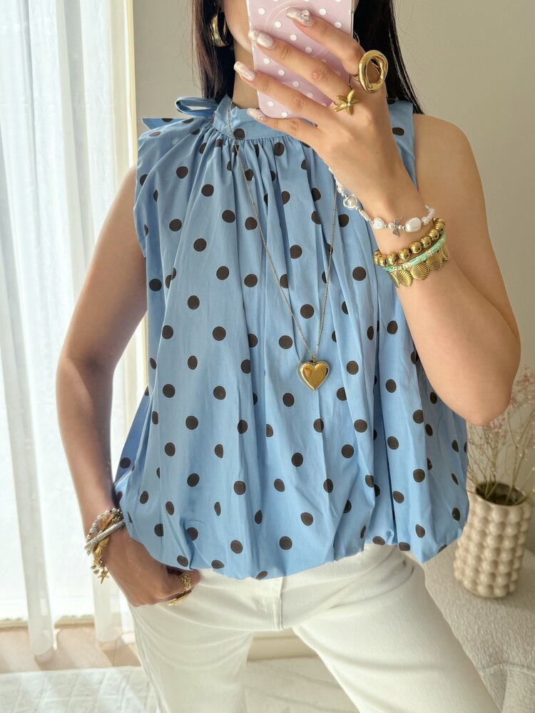 Amelia Polkadot Bow Top / Blue