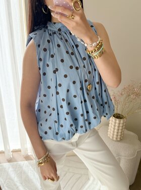 Amelia Polkadot Bow Top / Blue