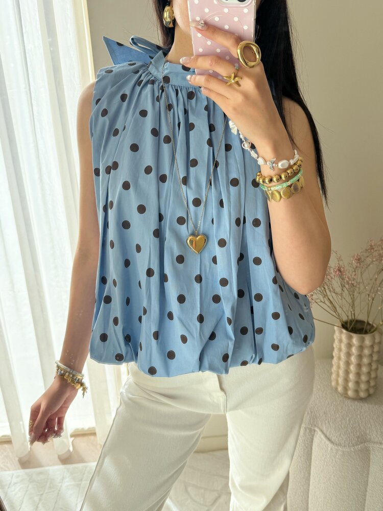 Amelia Polkadot Bow Top / Blue