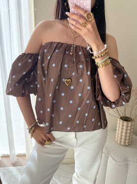 Fae Polkadot Off Shoulder Top / Brown