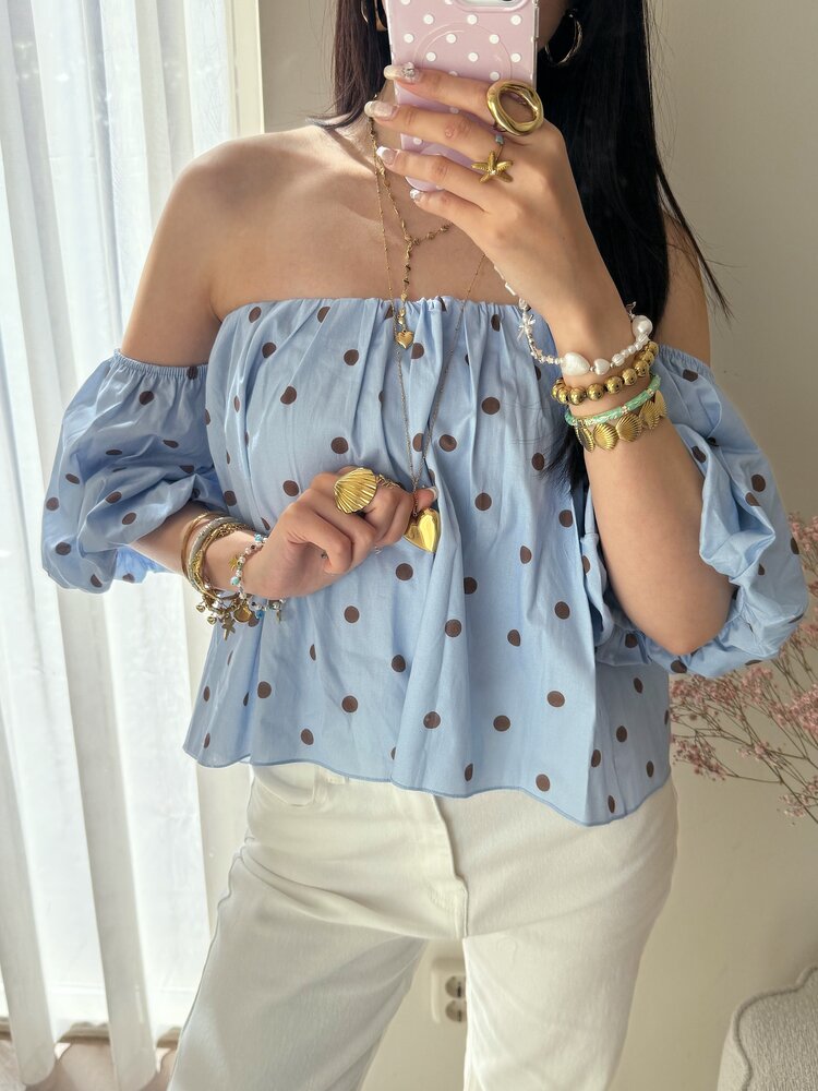 Fae Polkadot Off Shoulder Top / Blue