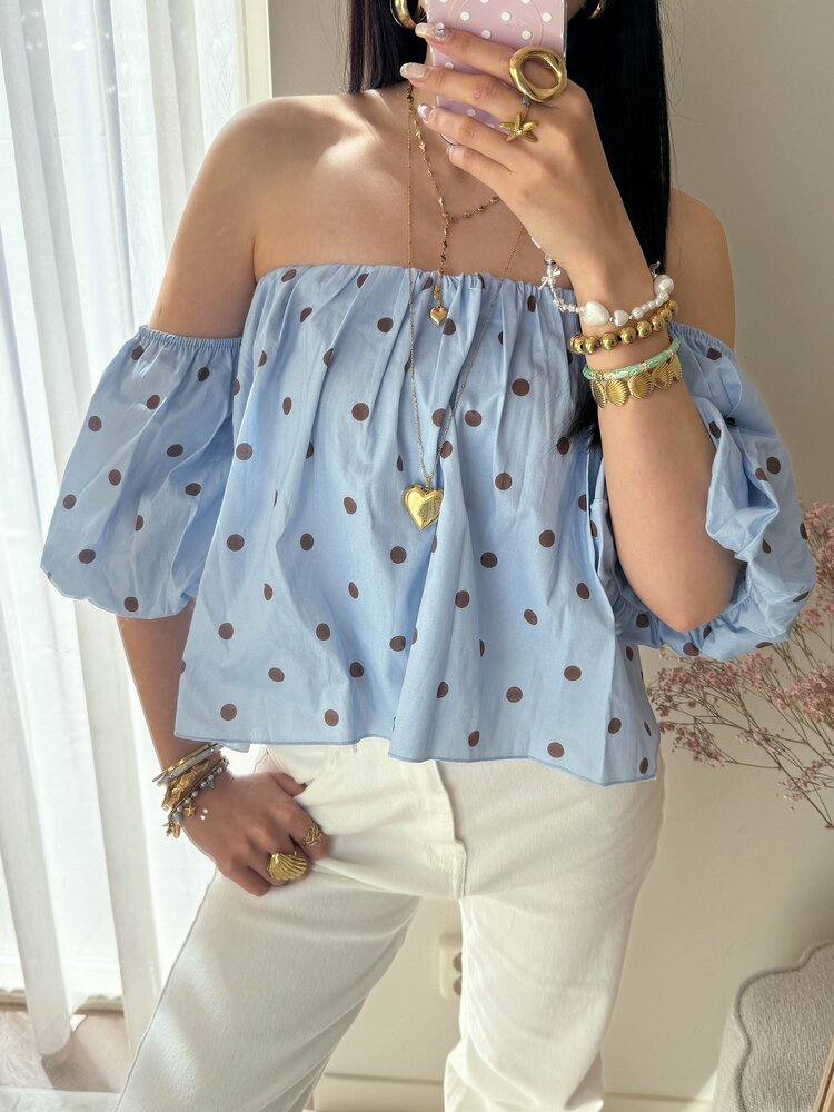 Fae Polkadot Off Shoulder Top / Blue