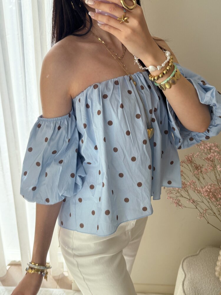 Fae Polkadot Off Shoulder Top / Blue