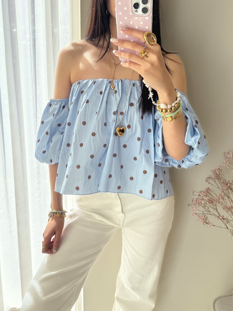 Fae Polkadot Off Shoulder Top / Blue