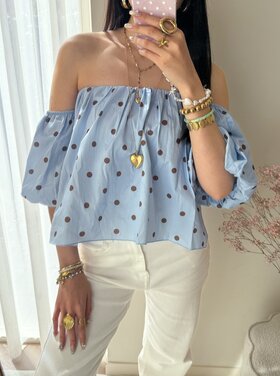 Fae Polkadot Off Shoulder Top / Blue