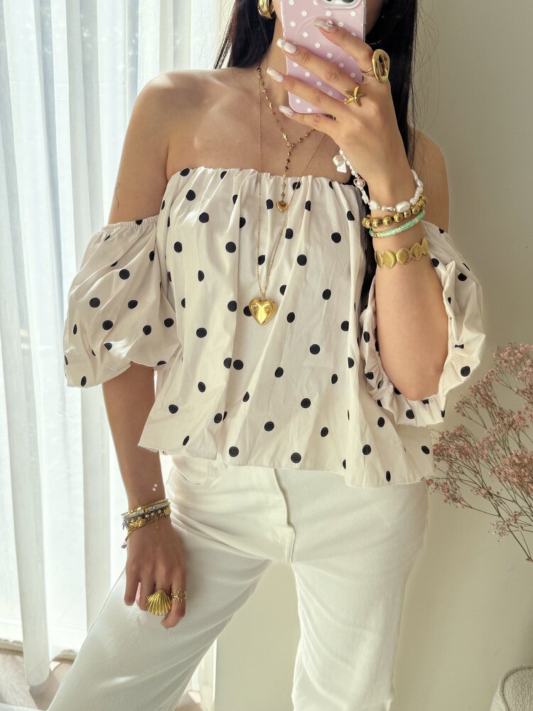 Fae Polkadot Off Shoulder Top / Off white