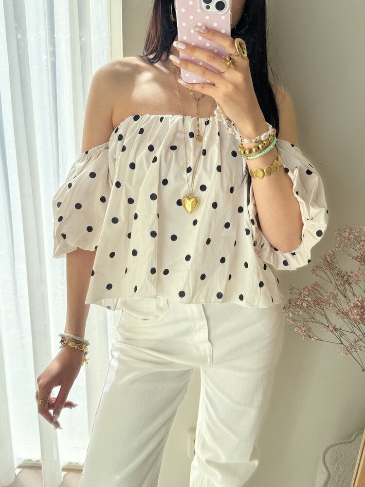 Fae Polkadot Off Shoulder Top / Off white