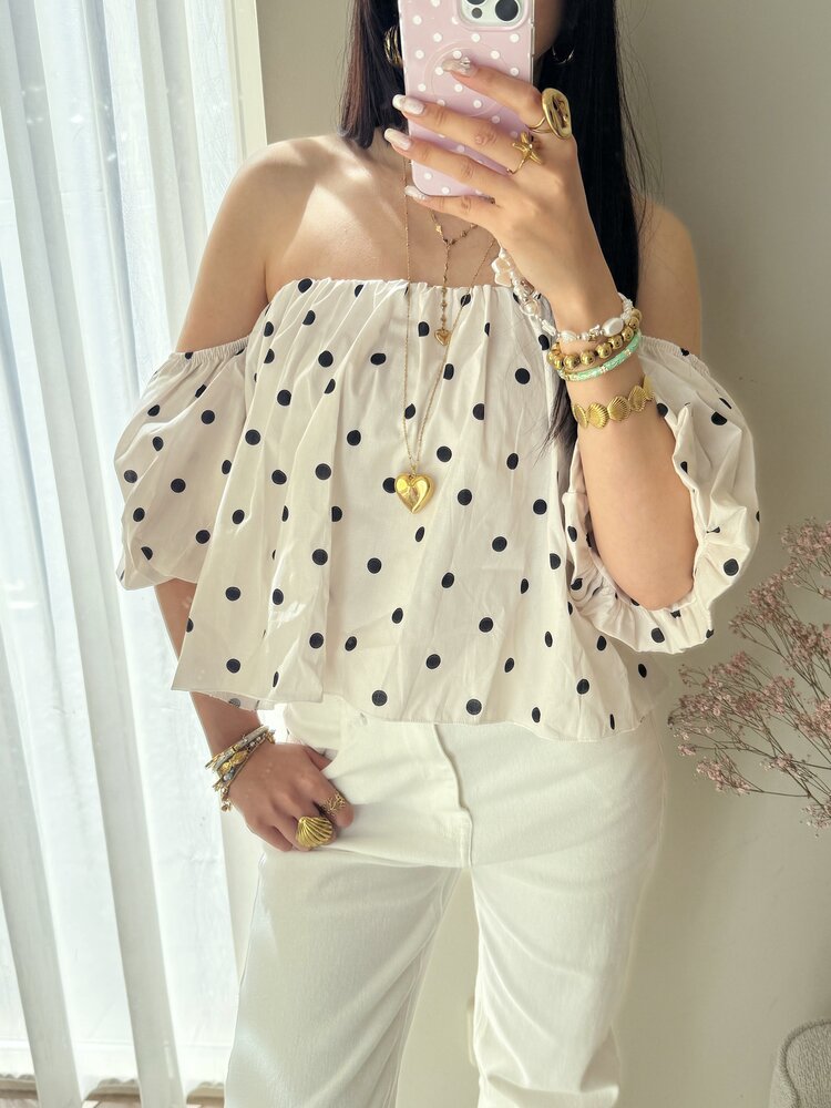 Fae Polkadot Off Shoulder Top / Off white