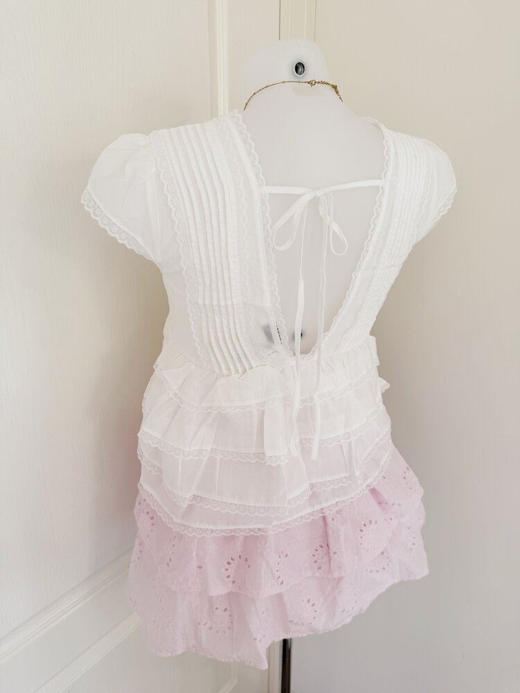 Emi Lace Ruffle Top / White
