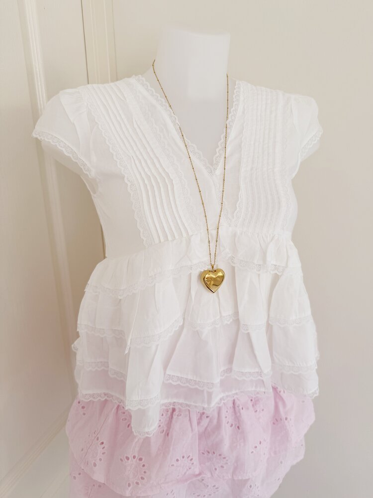 Emi Lace Ruffle Top / White
