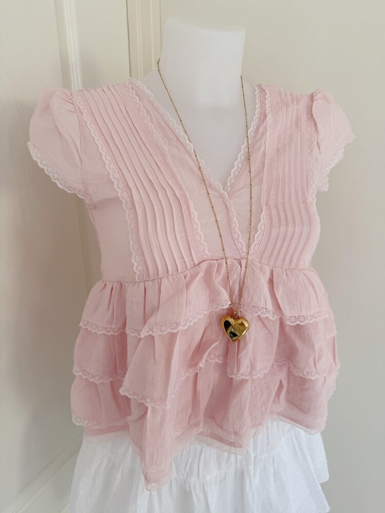 Emi Lace Ruffle Top / Light Pink