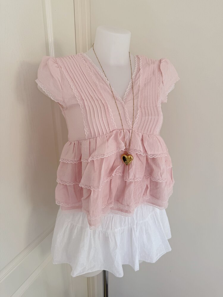 Emi Lace Ruffle Top / Light Pink