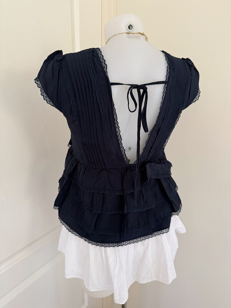 Emi Lace Ruffle Top / Navy Blue