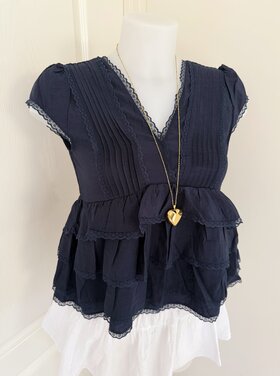Emi Lace Ruffle Top / Navy Blue