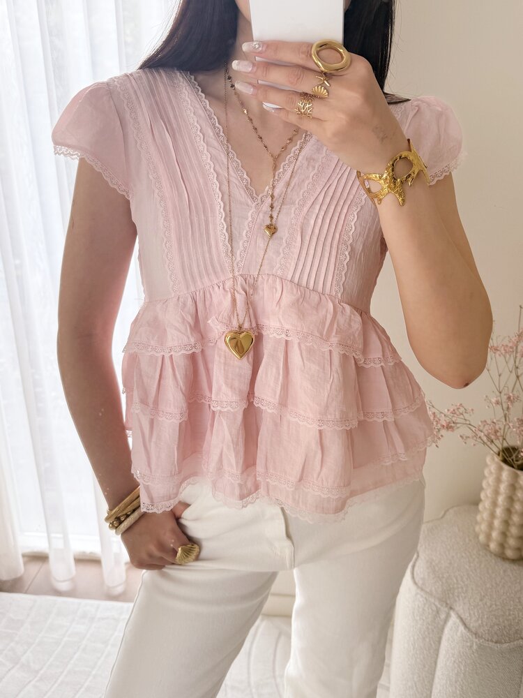 Emi Lace Ruffle Top / Light Pink