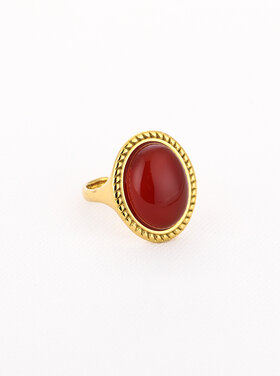 Gold Statement Natural Stone Ring / Red