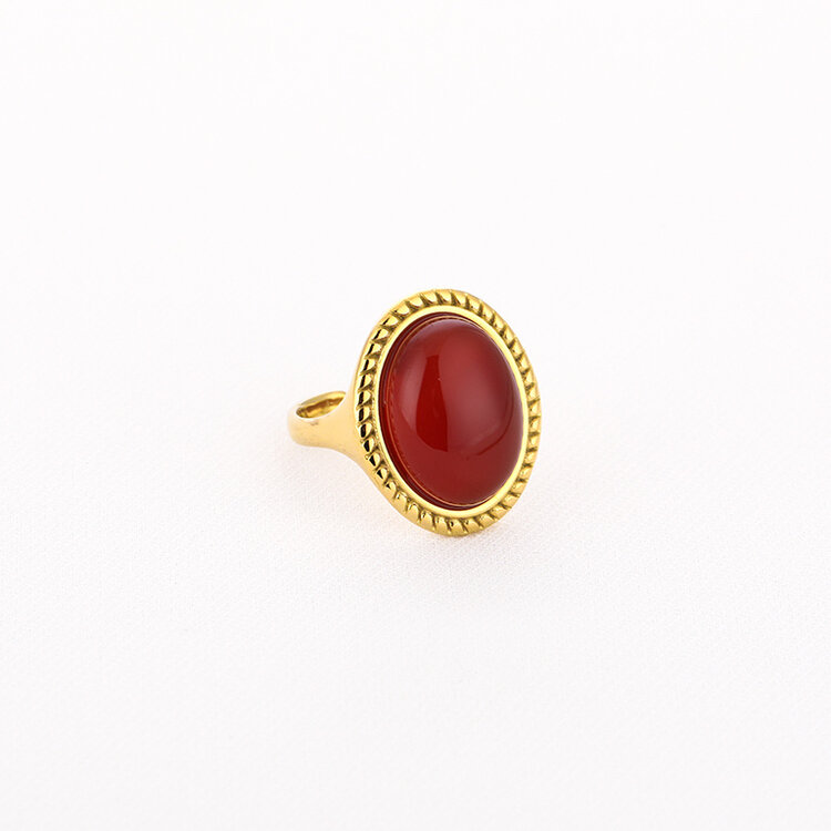 Gold Statement Natural Stone Ring / Red