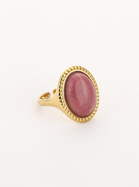 Gold Statement Natural Stone Ring / Dusty Pink