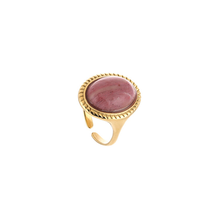 Gold Statement Natural Stone Ring / Dusty Pink