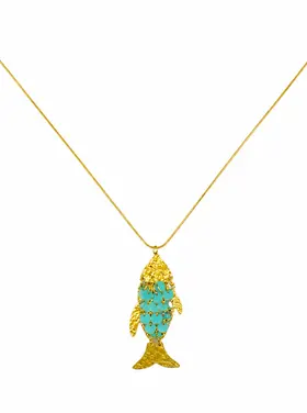 Gold Koi Fish Sequin Long Necklace / Turquoise