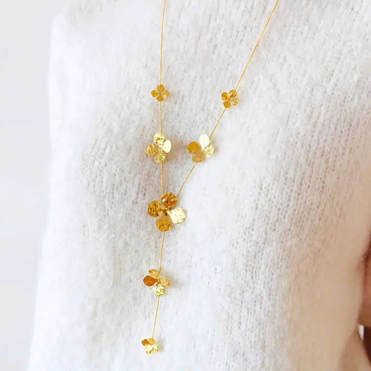 Gold Pretty Floral Y Long Necklace