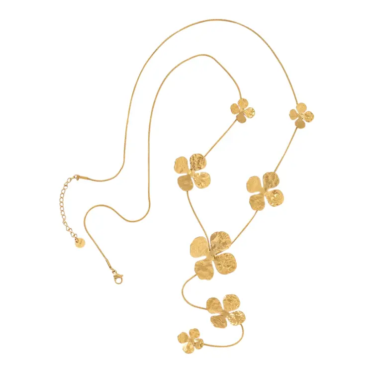 Gold Pretty Floral Y Long Necklace