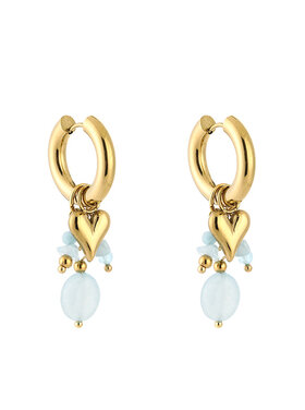 Gold Heart Beads Mix Earrings / Blue