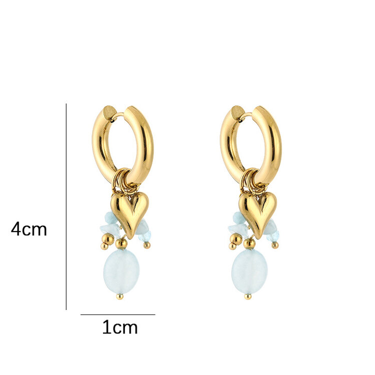 Gold Heart Beads Mix Earrings / Blue