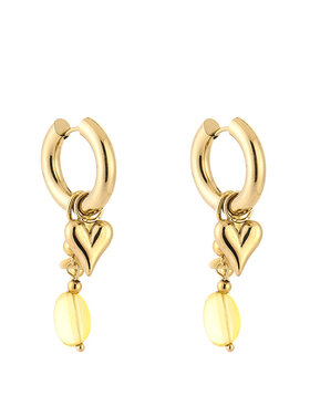 Gold Heart Beads Mix Earrings / Yellow