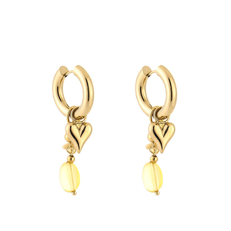Gold Heart Beads Mix Earrings / Yellow