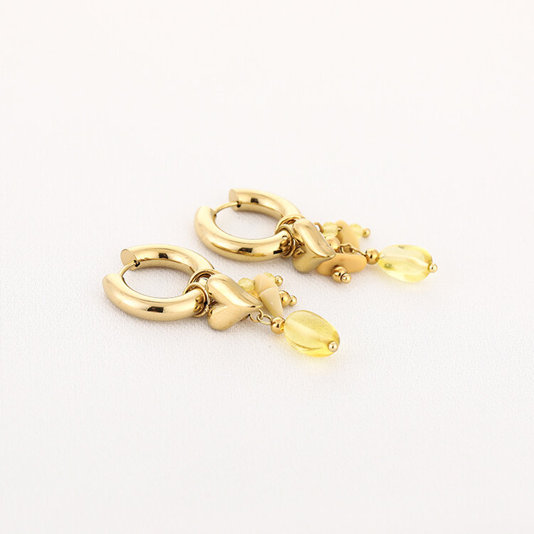 Gold Heart Beads Mix Earrings / Yellow