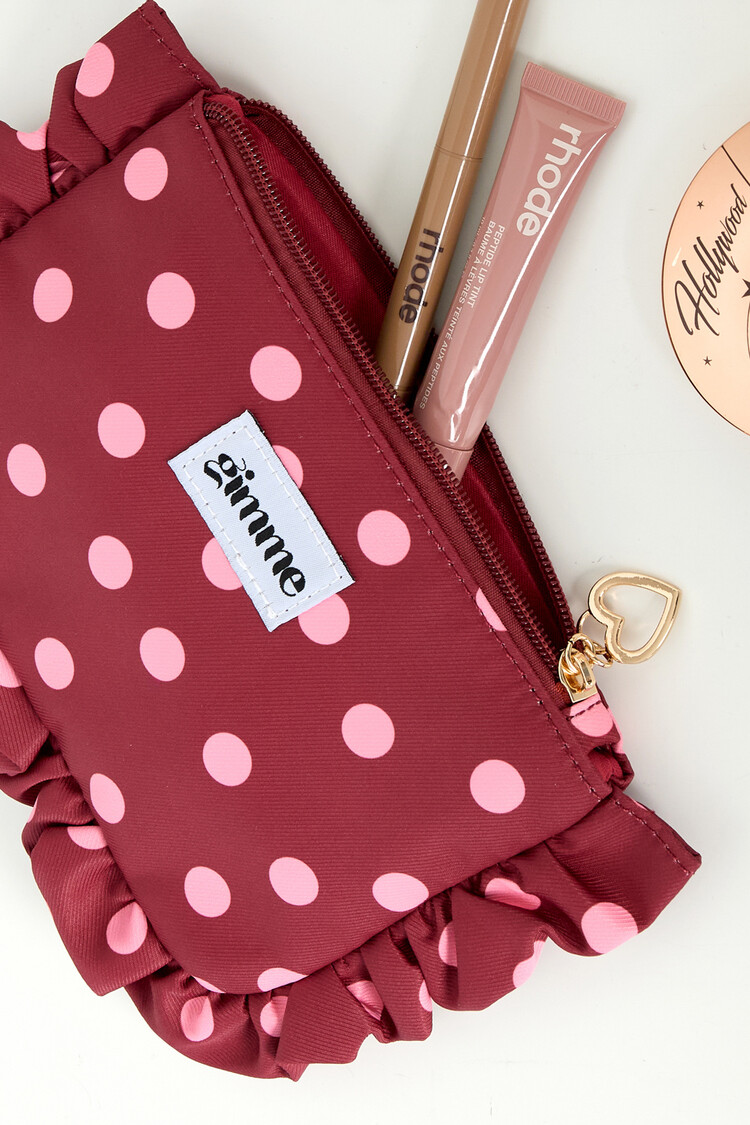 Mailey Polkadot Ruffle Pouch / Light Pink & Brown