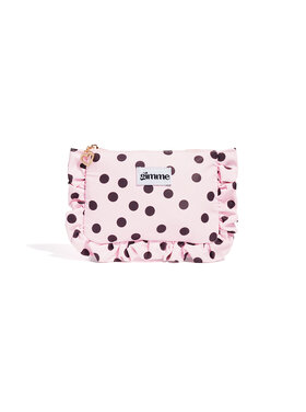 Mailey Polkadot Ruffle Pouch / Light Pink & Brown