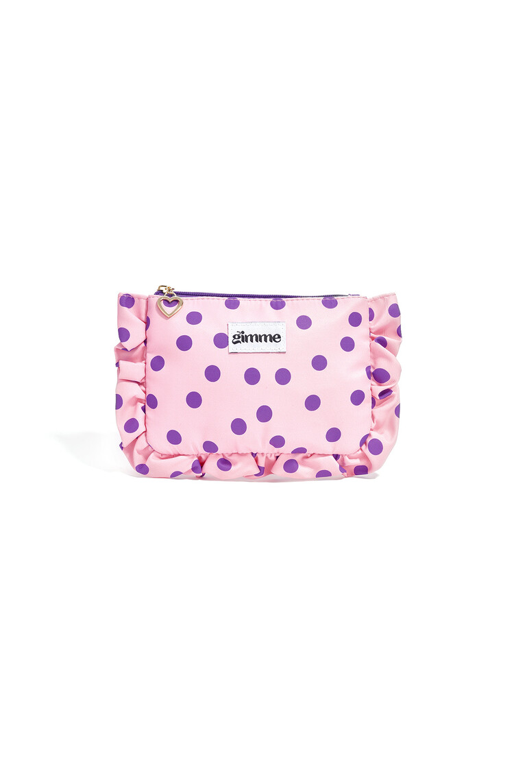 Mailey Polkadot Ruffle Pouch / Light Pink & Purple