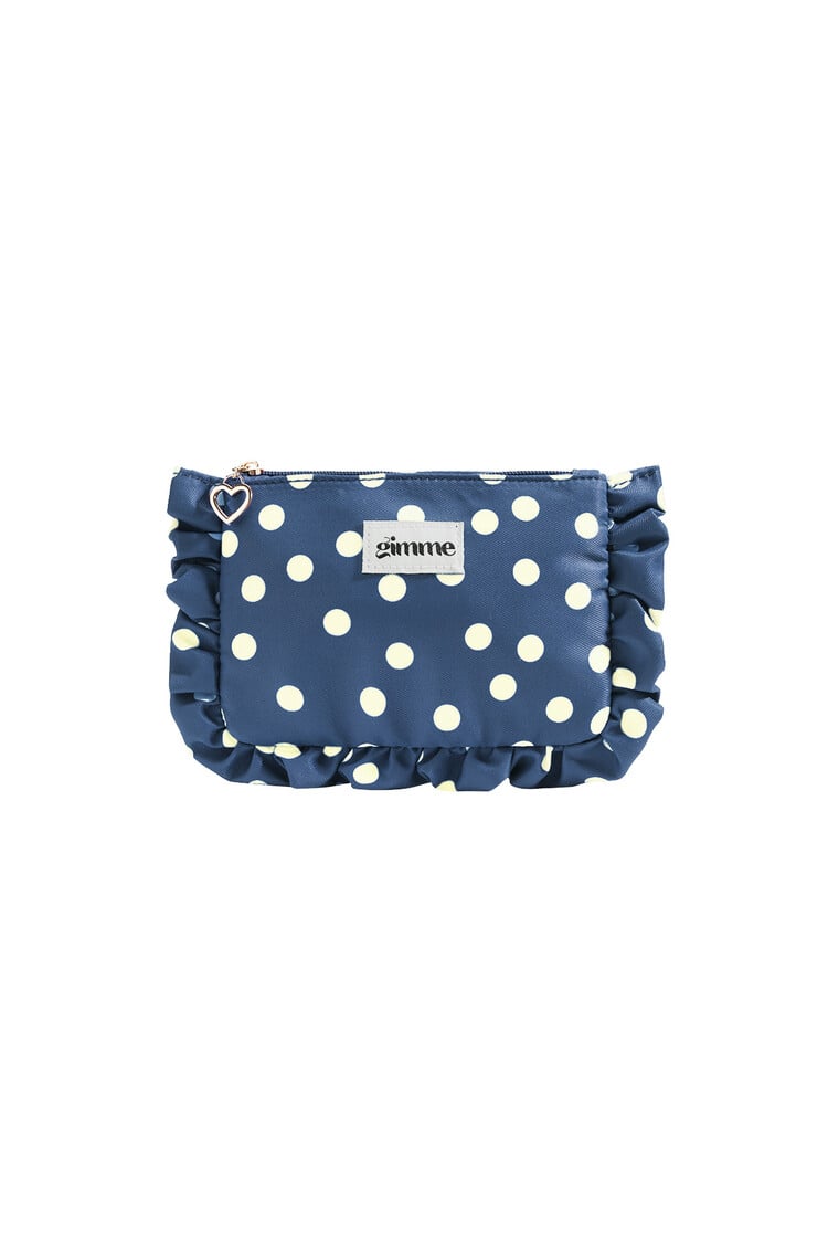 Mailey Polkadot Ruffle Pouch / Navy blue & White