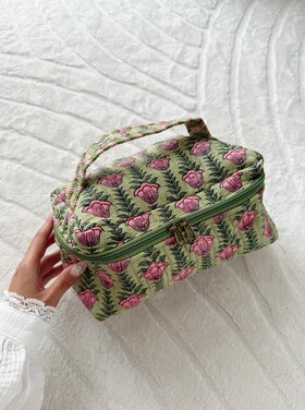 Malini Flower Toiletry Bag / Green & Pink
