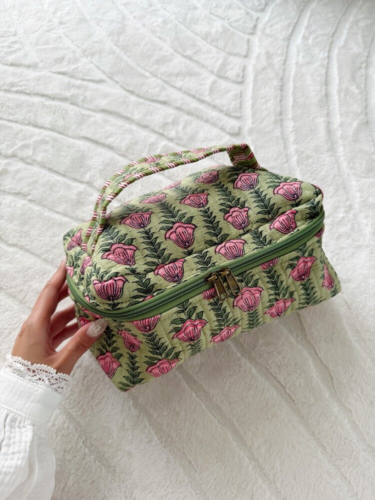 Malini Flower Toiletry Bag / Green & Pink