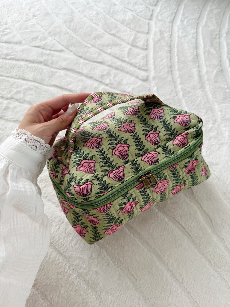 Malini Flower Toiletry Bag / Green & Pink