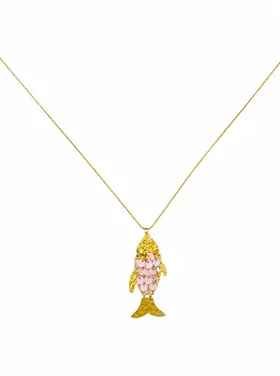 Gold Koi Fish Sequin Long Necklace / Light Pink