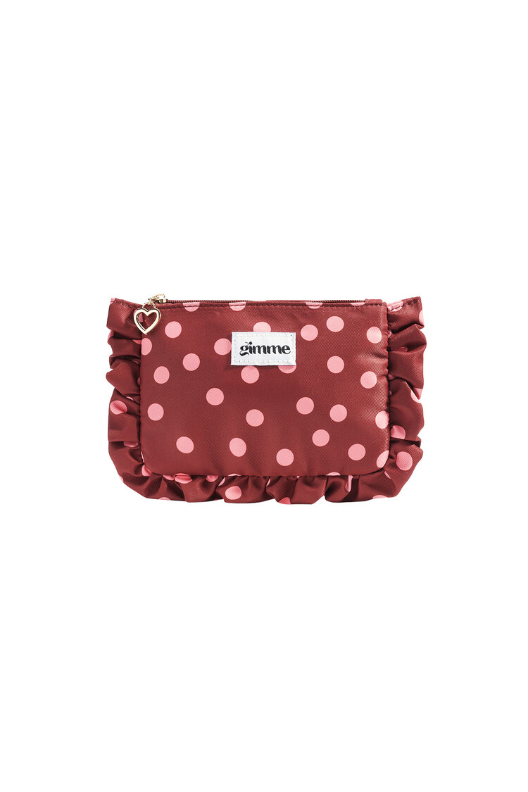 Mailey Polkadot Ruffle Pouch / Burgundy