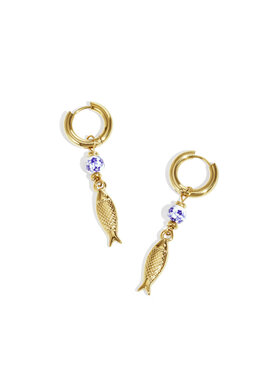 Gold Fish Flower Bead Earrings