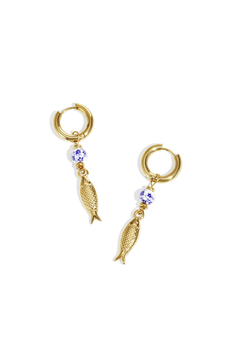 Gold Fish Flower Bead Earrings