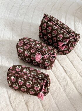 Bali Flower Pouch / Brown & Pink