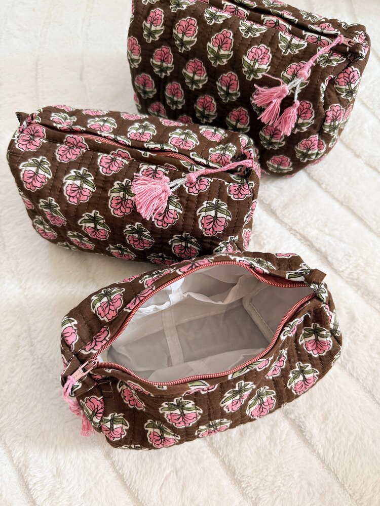 Bali Flower Pouch / Brown & Pink