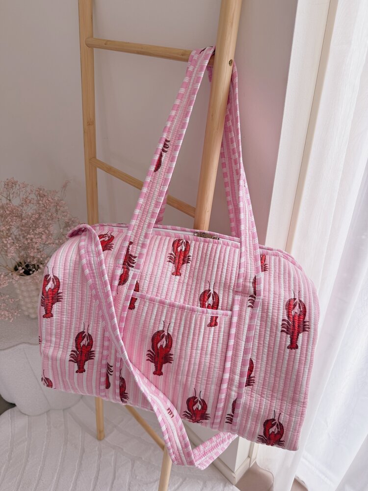 Yasmina Stripe Lobster Travel Bag / Light Pink