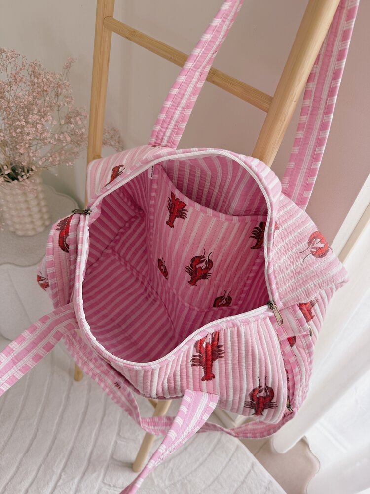Yasmina Stripe Lobster Travel Bag / Light Pink