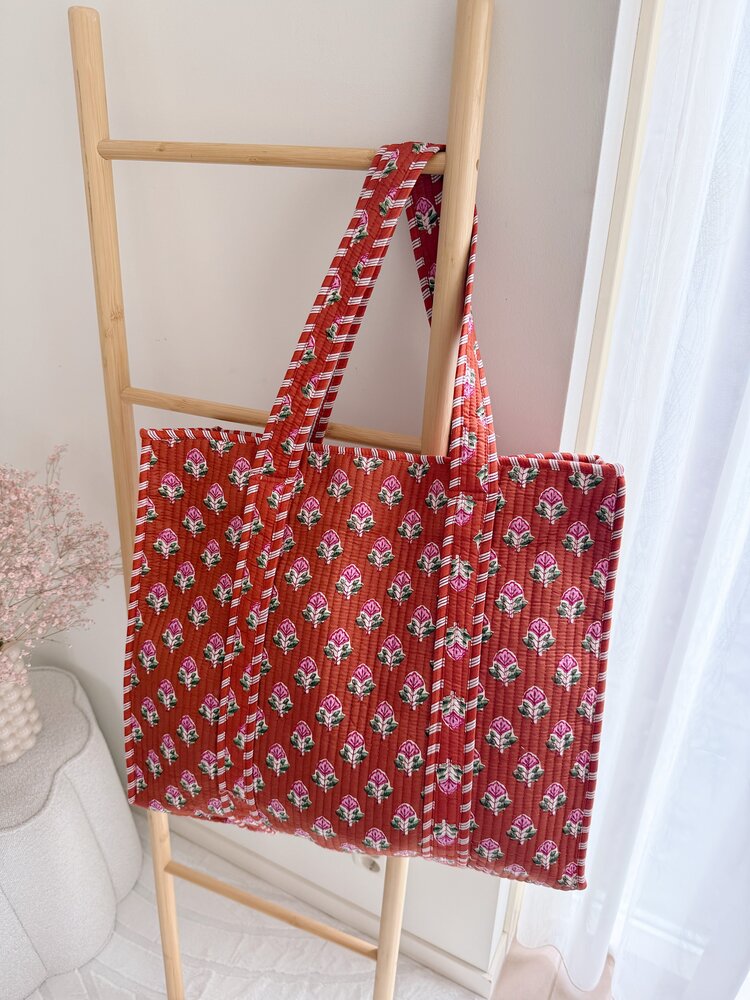 Macie Flower Shopper Bag / Terracotta