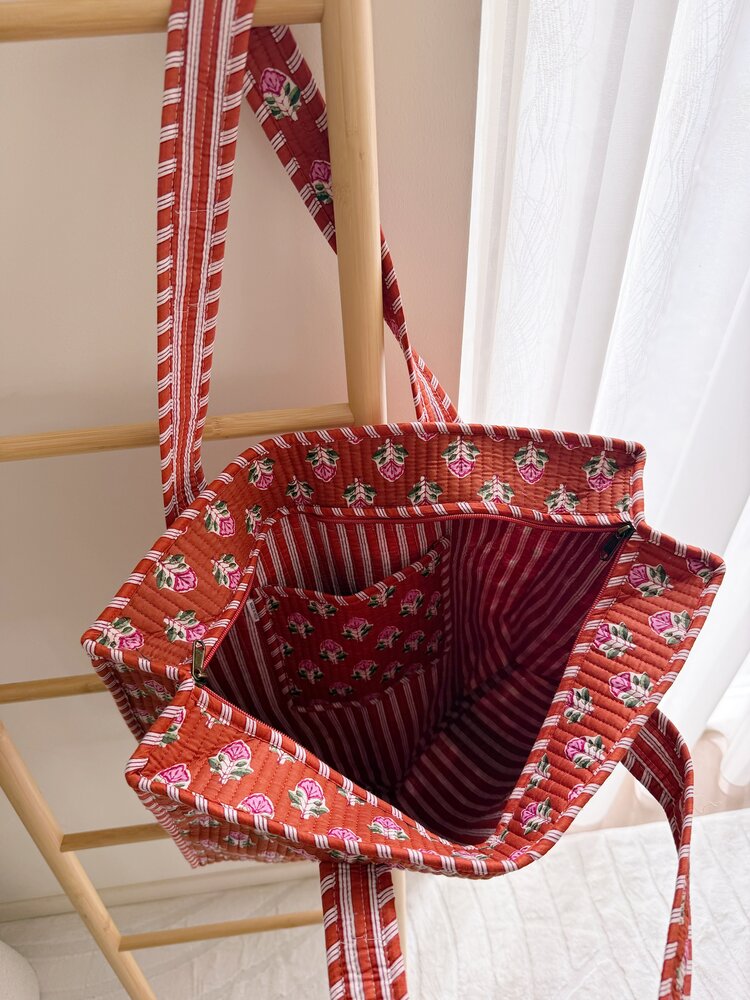 Macie Flower Shopper Bag / Terracotta