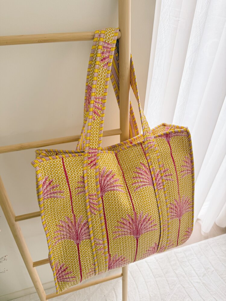 Macie Palm Tree Shopper Bag / Yellow