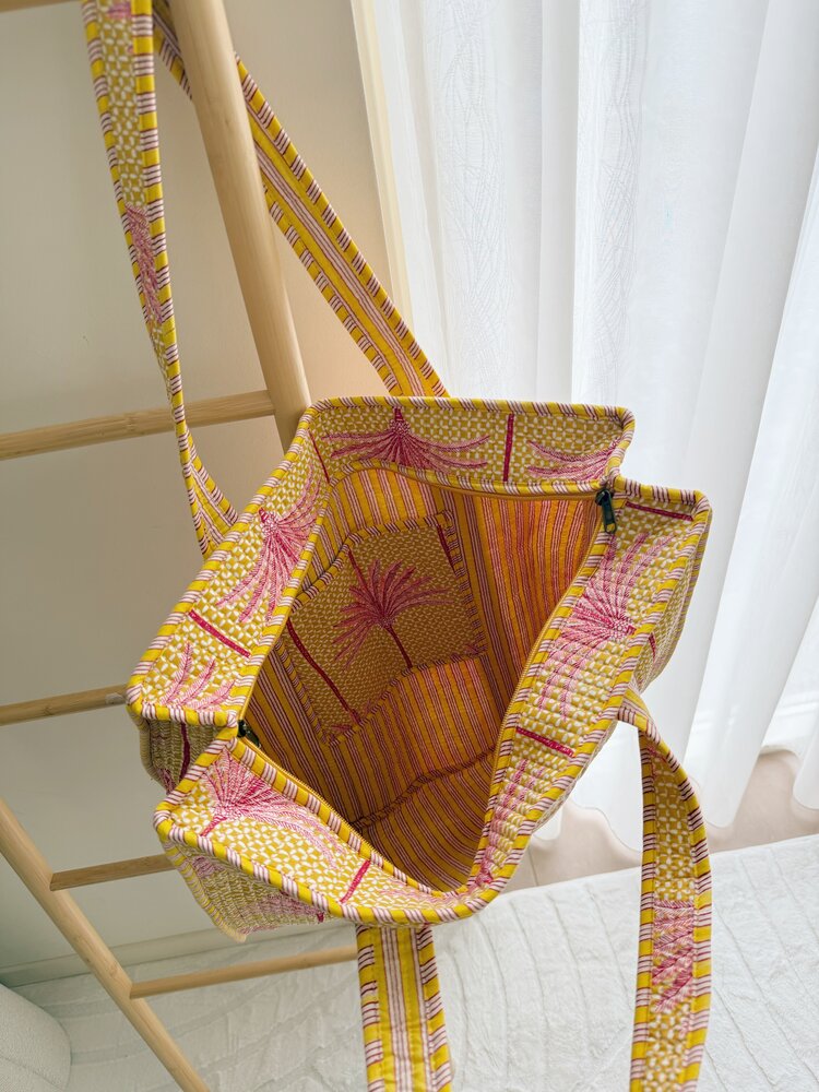Macie Palm Tree Shopper Bag / Yellow